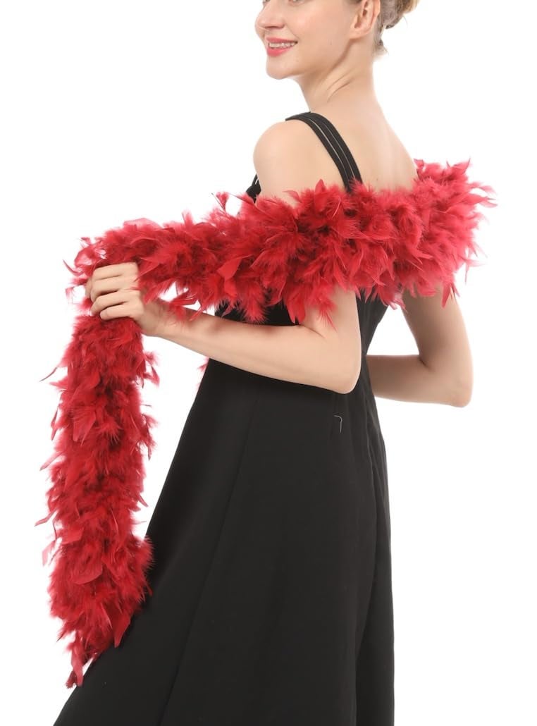 Flydreamfeathers 80 Gram, 2 yards Long Turkey Chandelle Feather Boa 10 Color, Great for Party, Wedding, Halloween Costume, Christmas Tree Decoration (Burgundy) - Image 4